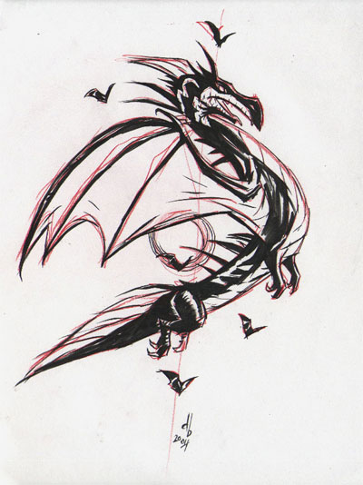 Dragon-w-bats-sketch